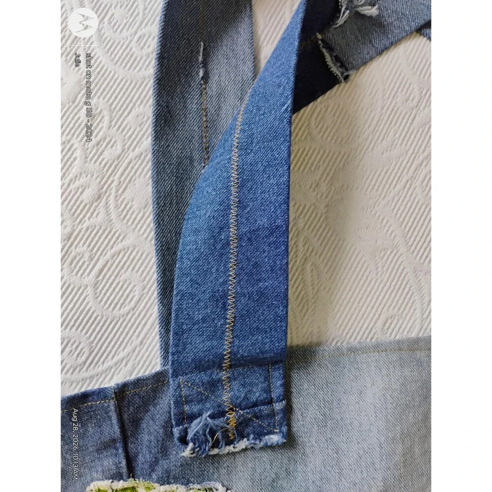 Denim Oversized Tote Bag Patchwork Applique Shoulder Bag Reclaimed Boho Artisana